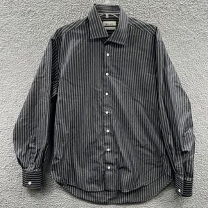 Zara Mens Dress Shirt 17 Charcoal Pinstripe Button Up Minimalist Workwear Office